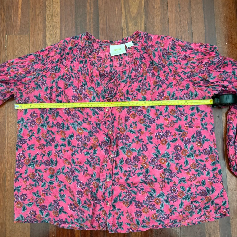 Anthropologie Maeve: Pink Floral Blouse and Green/White Top Bundle - Picture 12 of 16